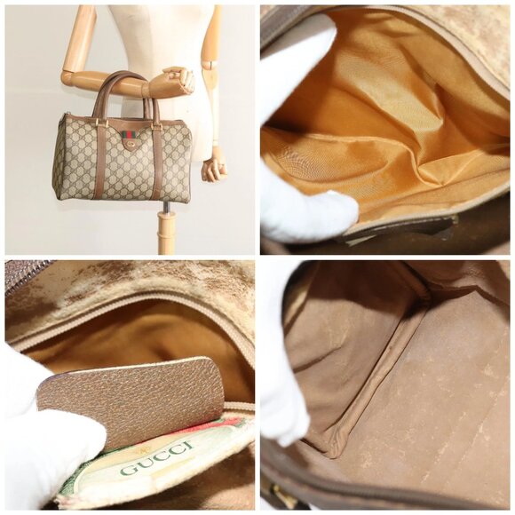 GUCCI GG Supreme Web Sherry Line Boston Bag PVC Beige Gold